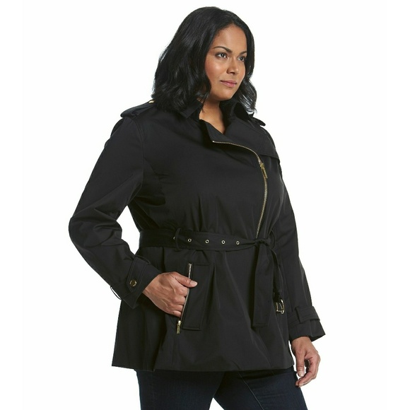 New! MICHAEL KORS Zipper Trench Coat Black Plus - Picture 2 of 8